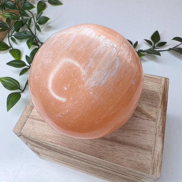 Peach Selenite Healing Sphere | Cleansing Crystals | Desk Gems - Picture 7 of 11